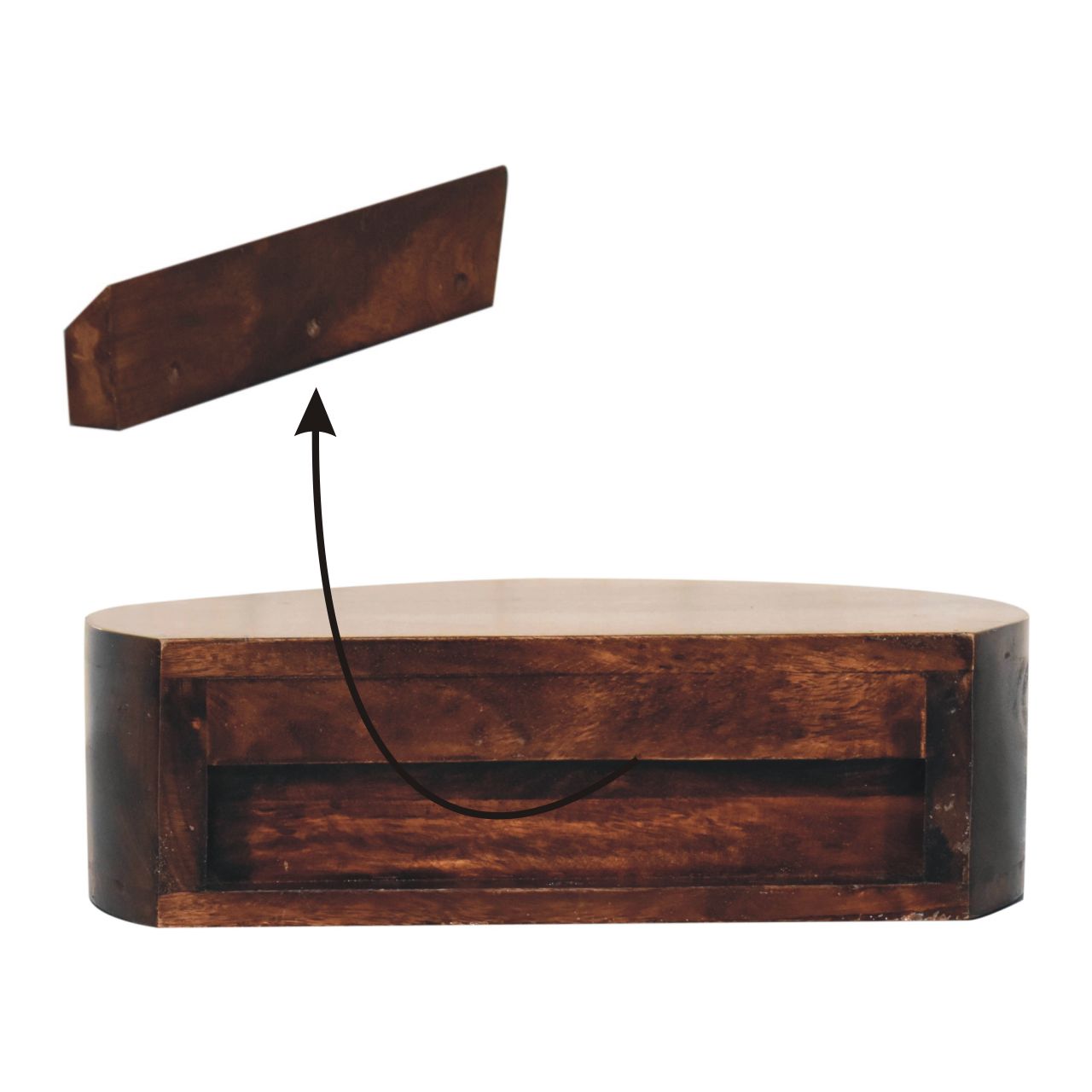 Solid Mango Wood California Walnut Finished 1 Drawer Wall Mounted Rounded Bedside - Image 9