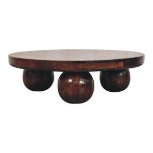 Solid Mango Wood California Walnut Finished Central Table with Ball Feet
