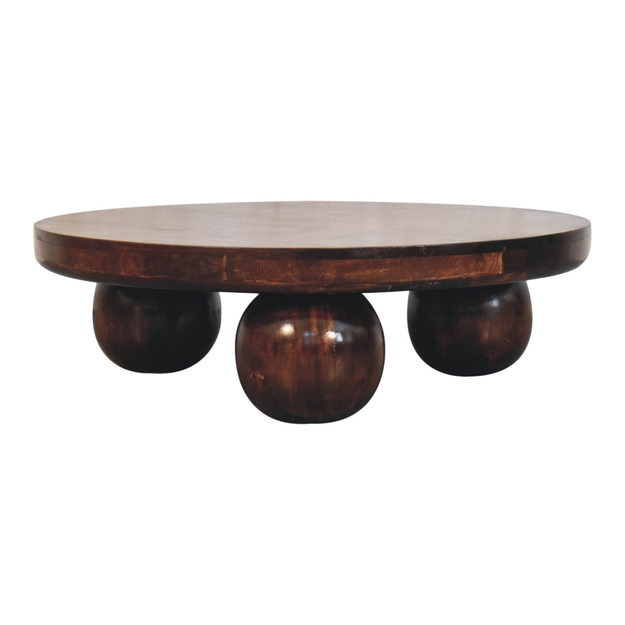 Solid Mango Wood California Walnut Finished Central Table with Ball Feet