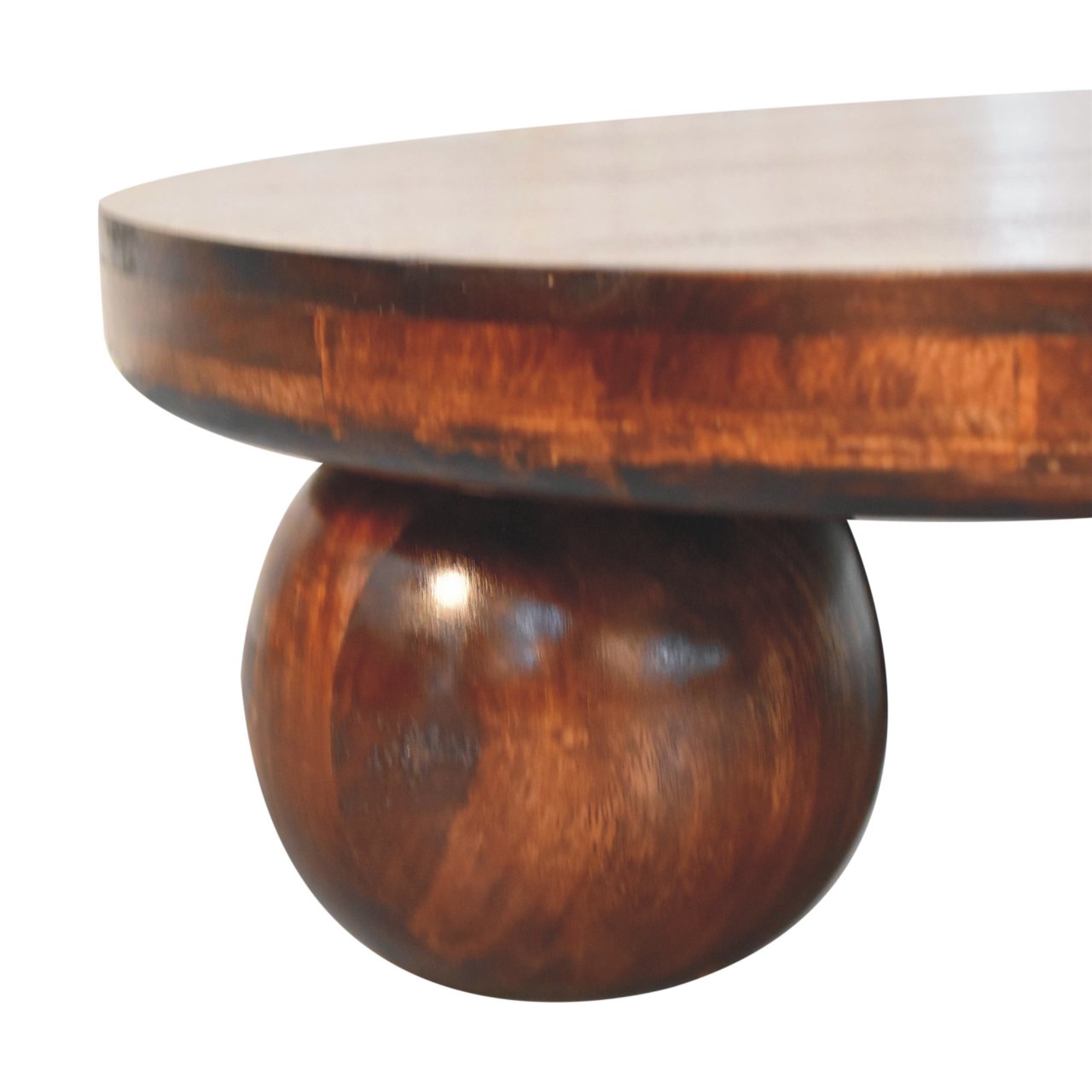 Solid Mango Wood California Walnut Finished Central Table with Ball Feet - Image 4