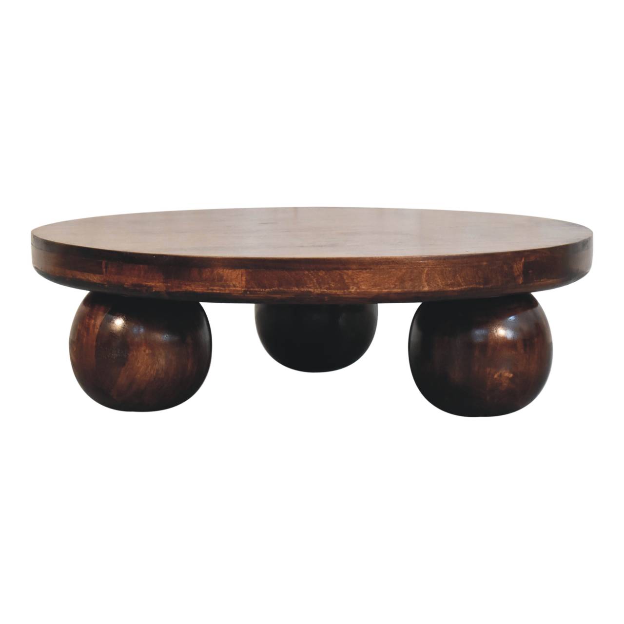 Solid Mango Wood California Walnut Finished Central Table with Ball Feet - Image 3