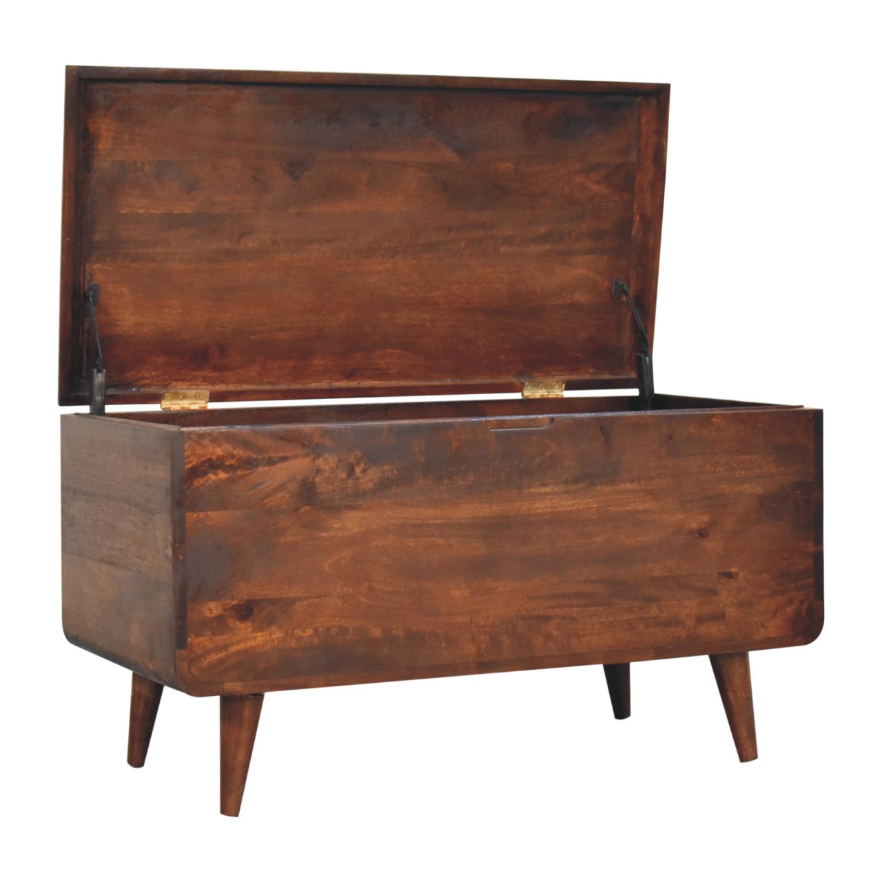 Solid Mango Wood California Walnut Curved Blanket Box On Legs - Image 4