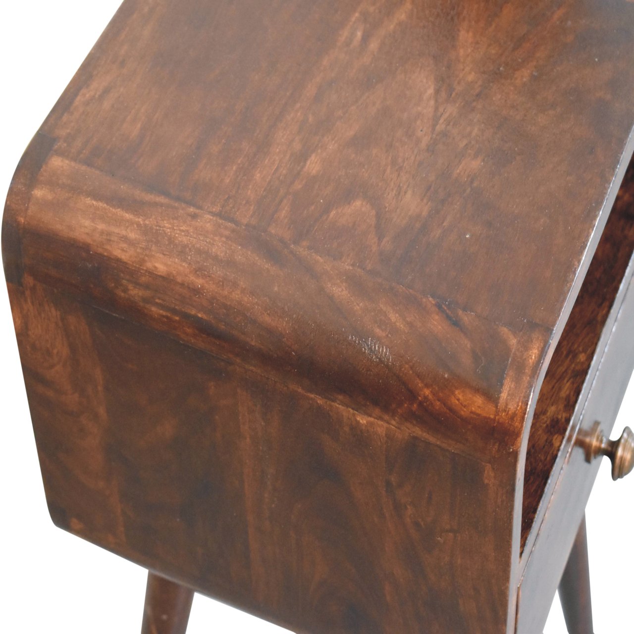 Solid Mango Wood Mini California Walnut Finished 1Drawer 1 Slot Curved Bedside - Image 5