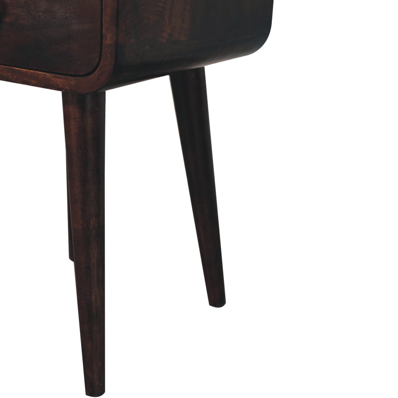 Solid Mango Wood Mini California Walnut Finished 1Drawer 1 Slot Curved Bedside - Image 7
