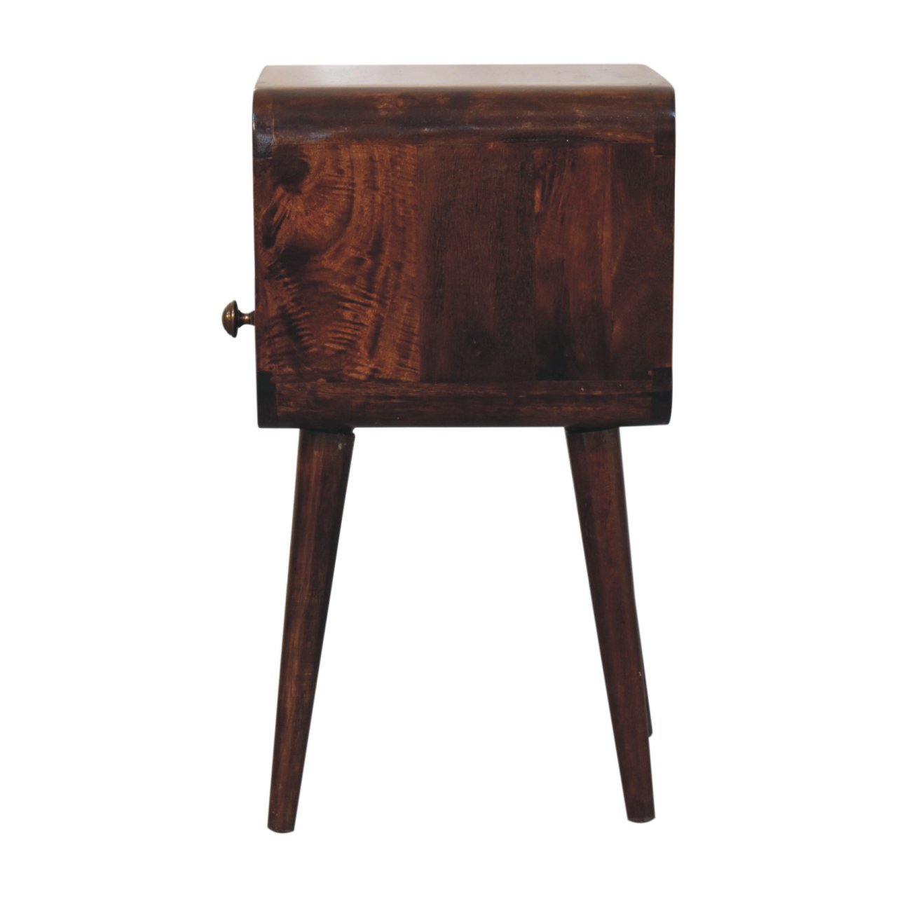 Solid Mango Wood Mini California Walnut Finished 1Drawer 1 Slot Curved Bedside - Image 8