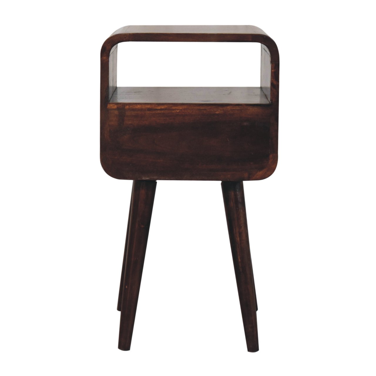 Solid Mango Wood Mini California Walnut Finished 1Drawer 1 Slot Curved Bedside - Image 9