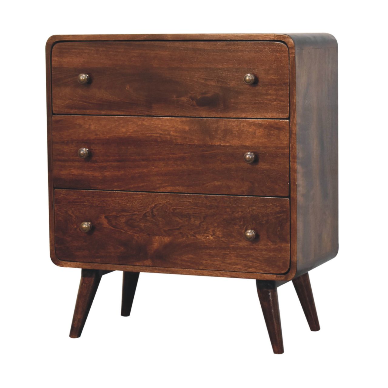 Solid Mango Wood California Walnut Finished 3 Drawer Curved Chest - Image 2
