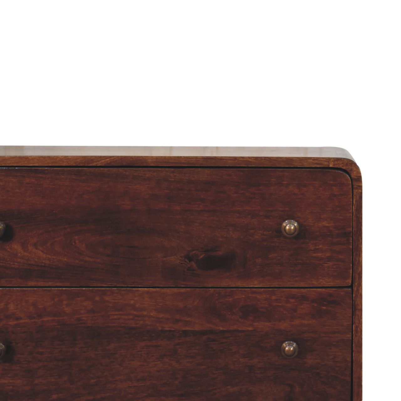 Solid Mango Wood California Walnut Finished 3 Drawer Curved Chest - Image 3