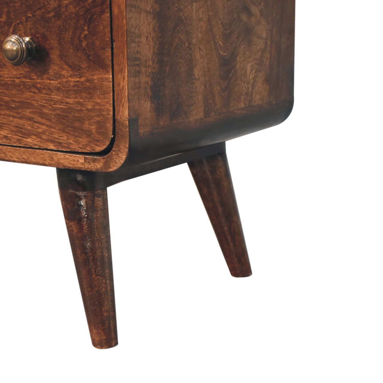 Solid Mango Wood California Walnut Finished 3 Drawer Curved Chest - Image 6