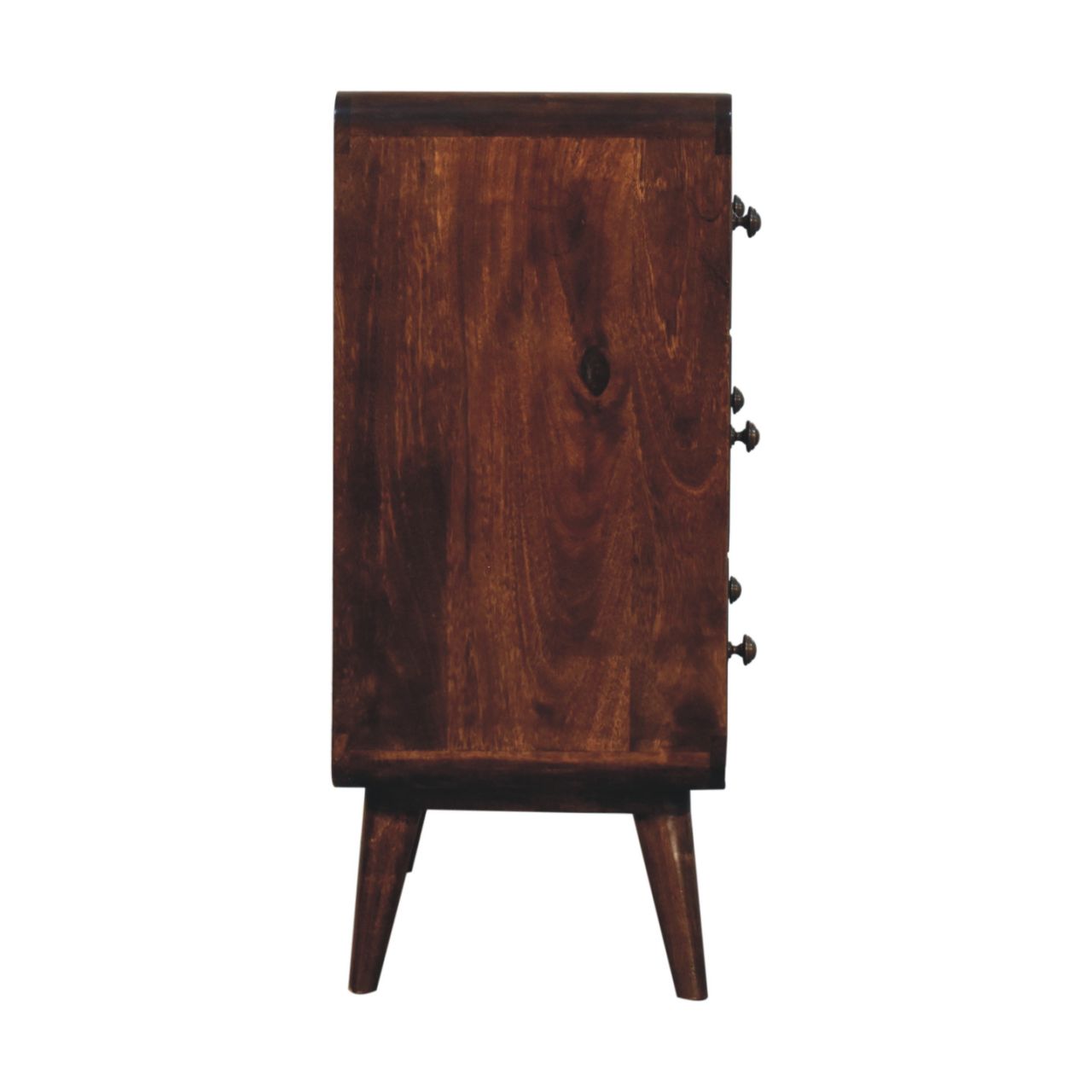 Solid Mango Wood California Walnut Finished 3 Drawer Curved Chest - Image 7