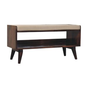 Solid Mango Wood California Walnut Finished Bench with Linen Seat Pad