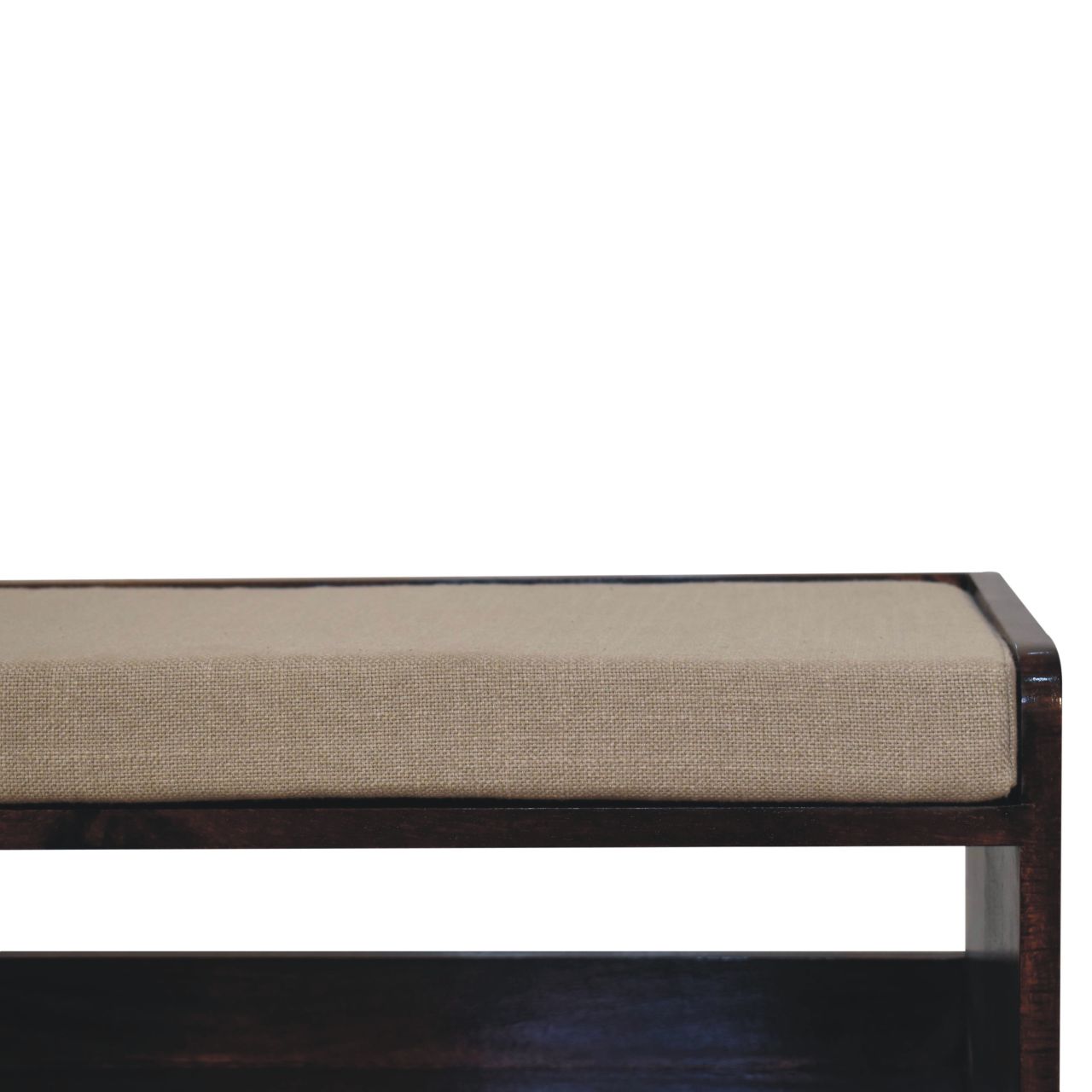 Solid Mango Wood California Walnut Finished Bench with Linen Seat Pad - Image 3