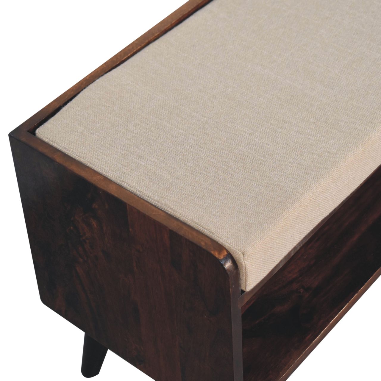 Solid Mango Wood California Walnut Finished Bench with Linen Seat Pad - Image 4