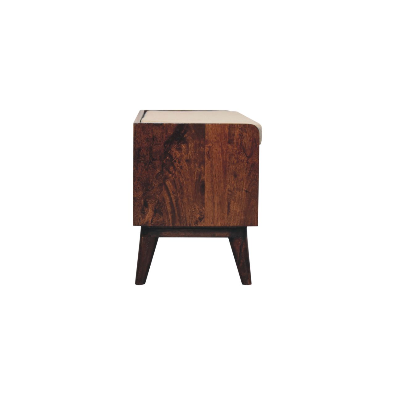 Solid Mango Wood California Walnut Finished Bench with Linen Seat Pad - Image 6