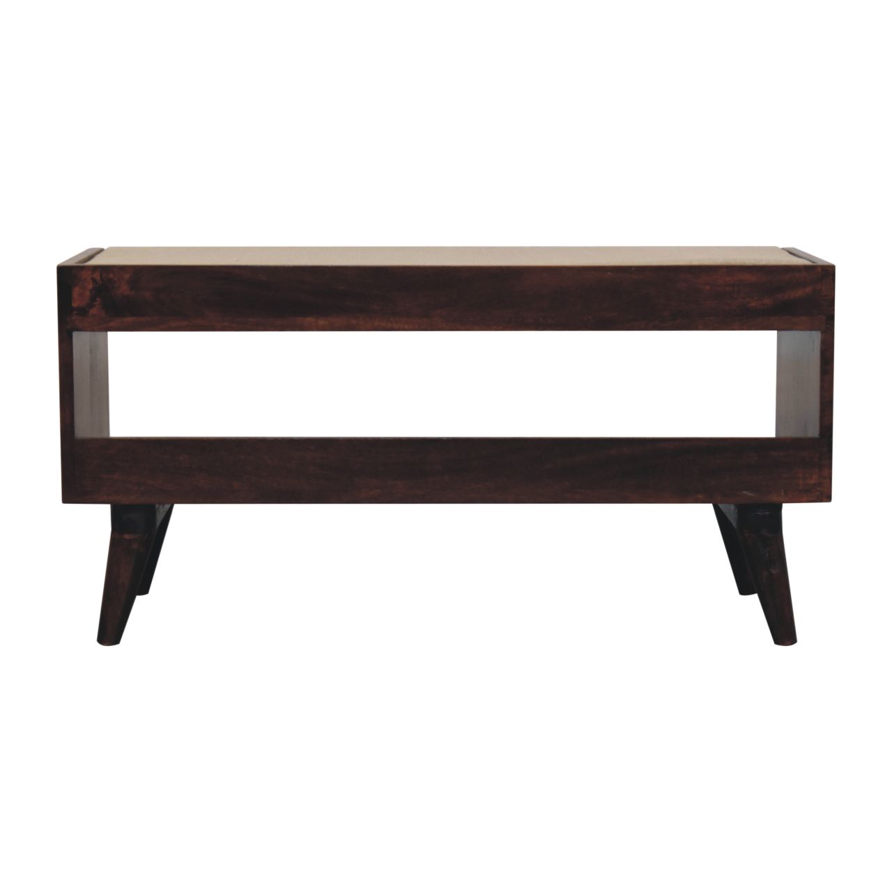 Solid Mango Wood California Walnut Finished Bench with Linen Seat Pad - Image 7