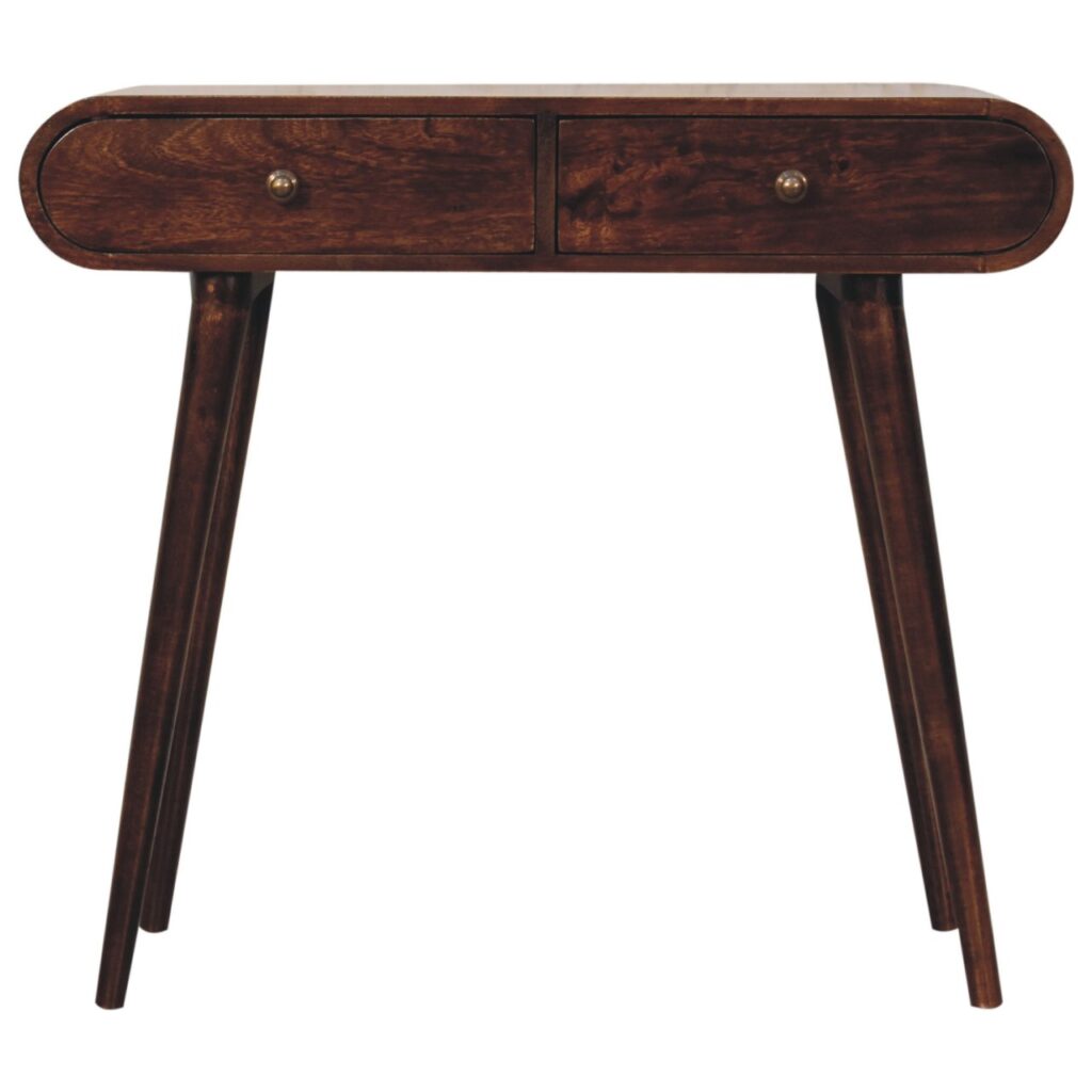 Solid Mango Wood California Walnut Finished 2 Drawer Curved Edge Console Table
