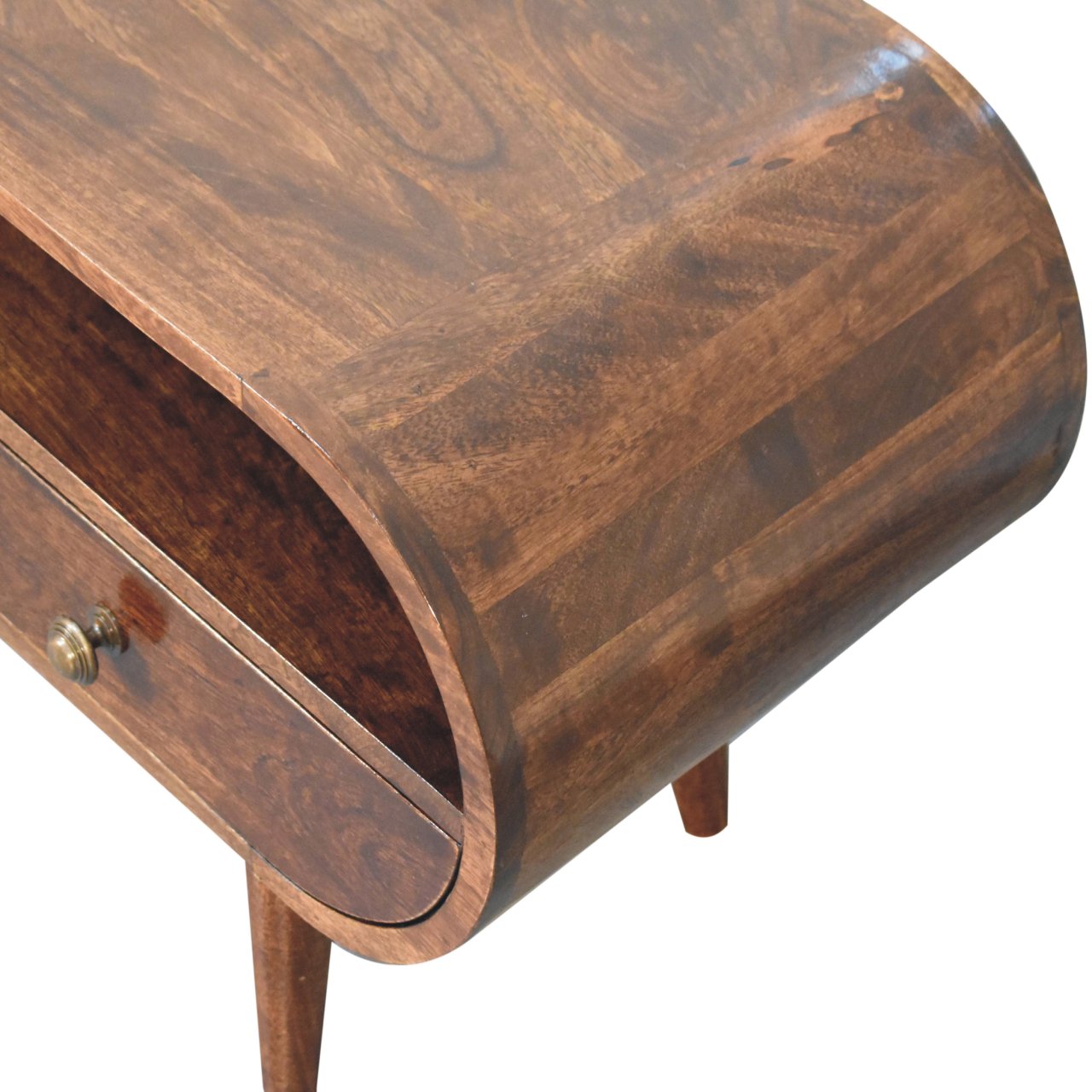 Solid Mango Wood California Walnut Finished 2 Drawer Circular TV Stand - Image 5