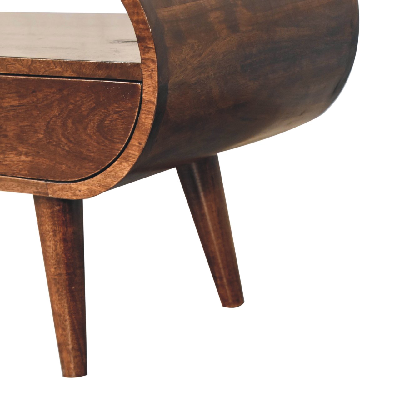 Solid Mango Wood California Walnut Finished 2 Drawer Circular TV Stand - Image 7