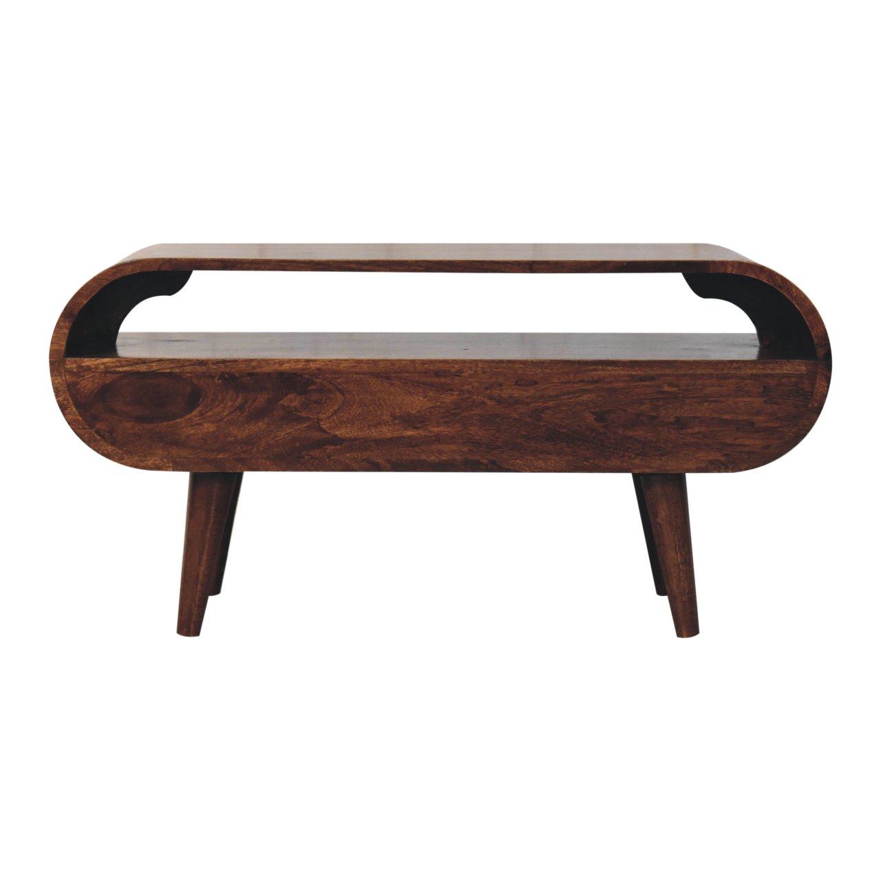 Solid Mango Wood California Walnut Finished 2 Drawer Circular TV Stand - Image 9