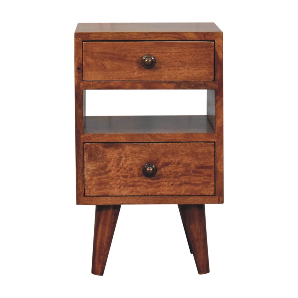 Solid Mango Wood Honey Caramel Finished 2 Drawer Mini Classic Multi Bedside