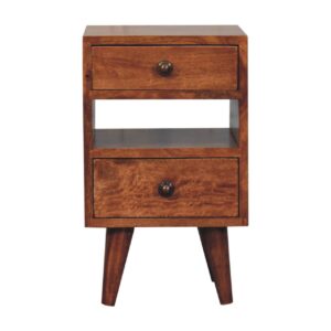 Solid Mango Wood Honey Caramel Finished 2 Drawer Mini Classic Multi Bedside