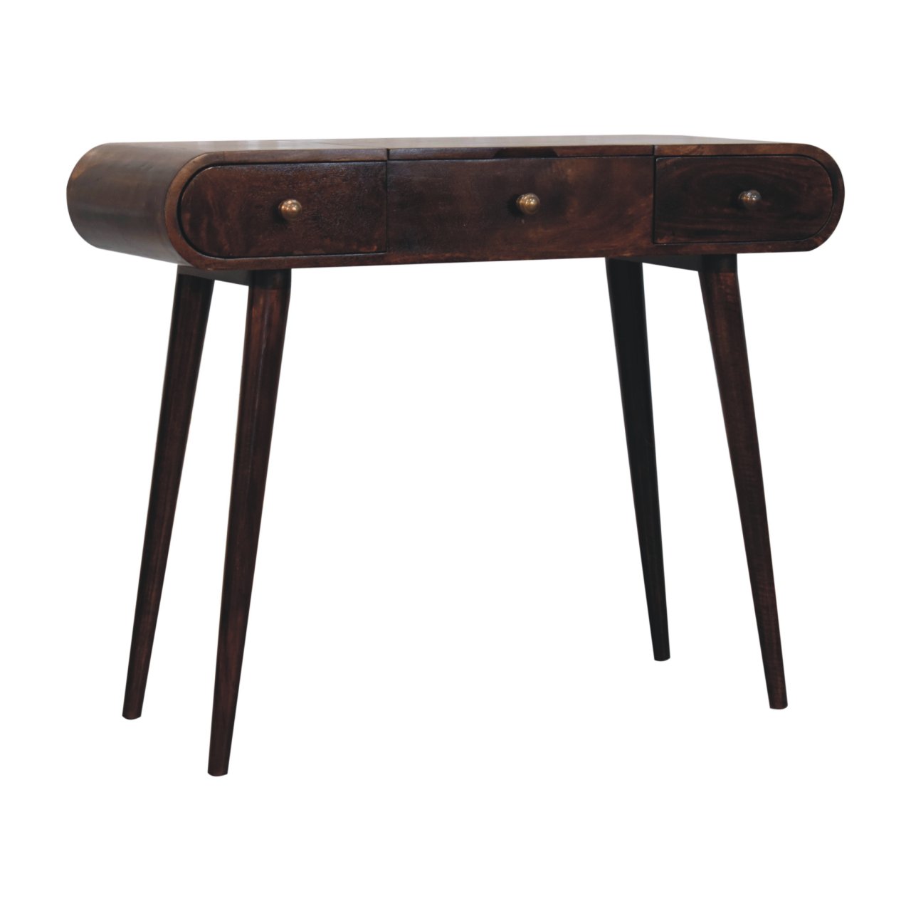 Solid Mango Wood California Walnut Dressing Table with Foldable Mirror - Image 2