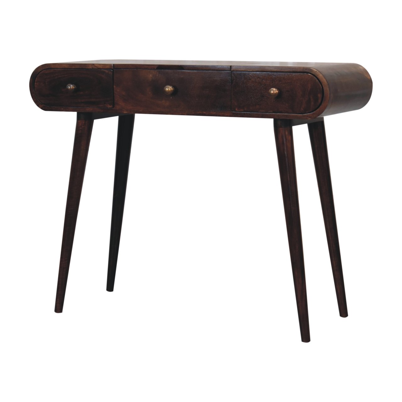 Solid Mango Wood California Walnut Dressing Table with Foldable Mirror - Image 3