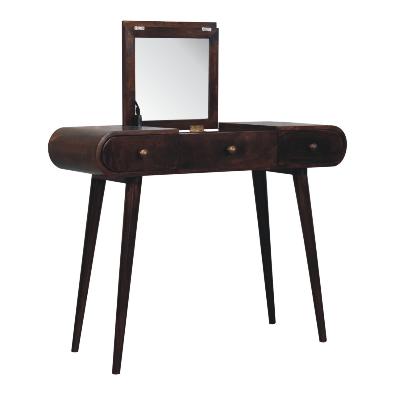 Solid Mango Wood California Walnut Dressing Table with Foldable Mirror - Image 6