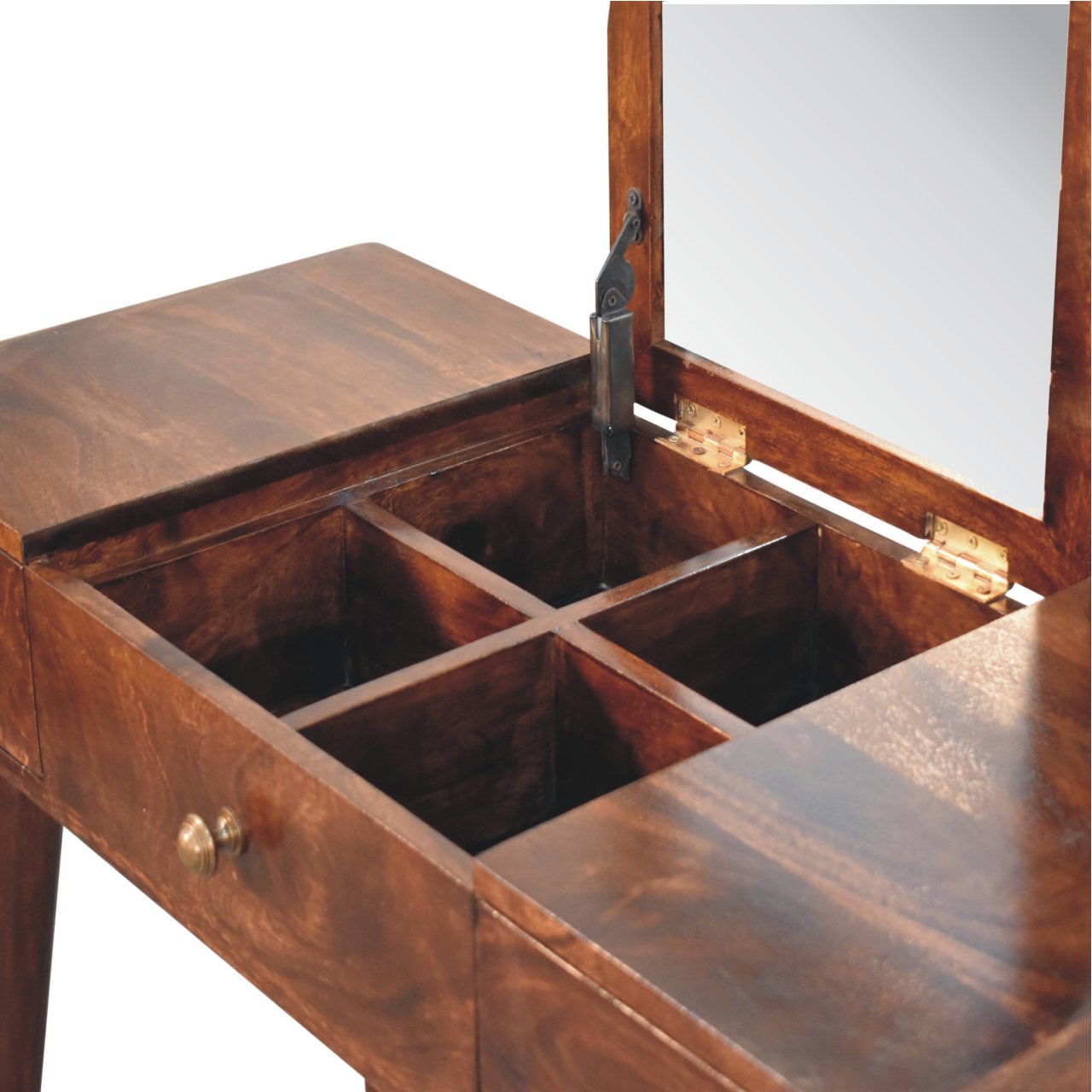 Solid Mango Wood California Walnut Dressing Table with Foldable Mirror - Image 7