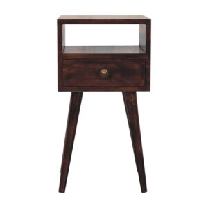 Solid Mango Wood California Walnut Finished 1 Drawer Mini Bedside