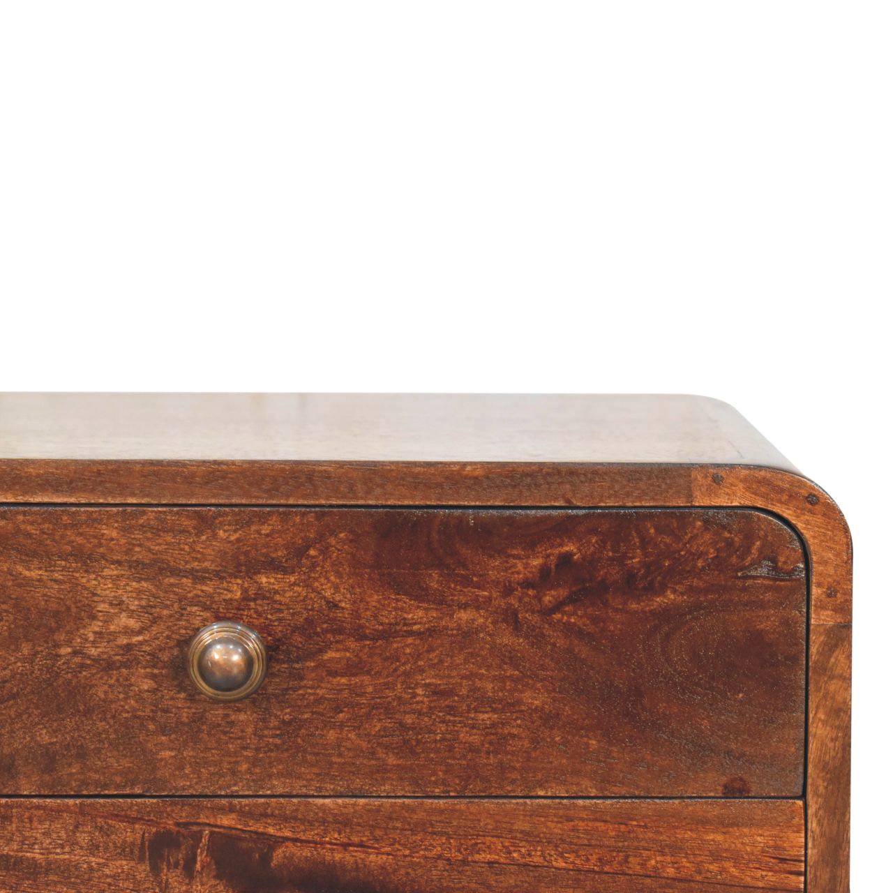 Solid Mango Wood Curved California Walnut Finished 2 Drawer Bedside - Image 5