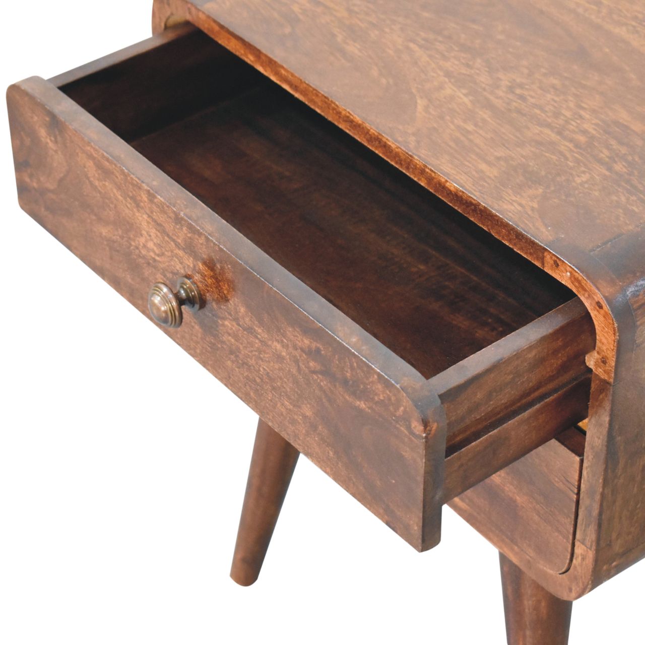 Solid Mango Wood Curved California Walnut Finished 2 Drawer Bedside - Image 4