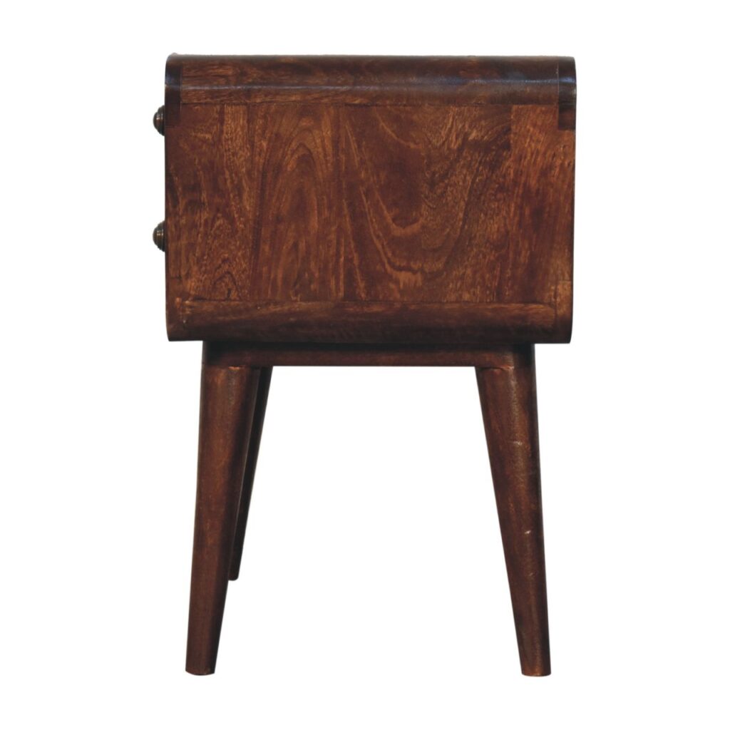 Solid Mango Wood Curved California Walnut Finished 2 Drawer Bedside