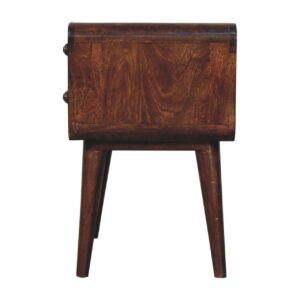 Solid Mango Wood Curved California Walnut Finished 2 Drawer Bedside
