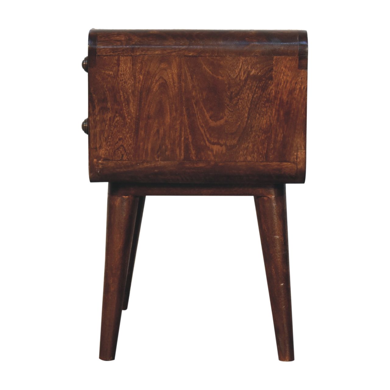 Solid Mango Wood Curved California Walnut Finished 2 Drawer Bedside