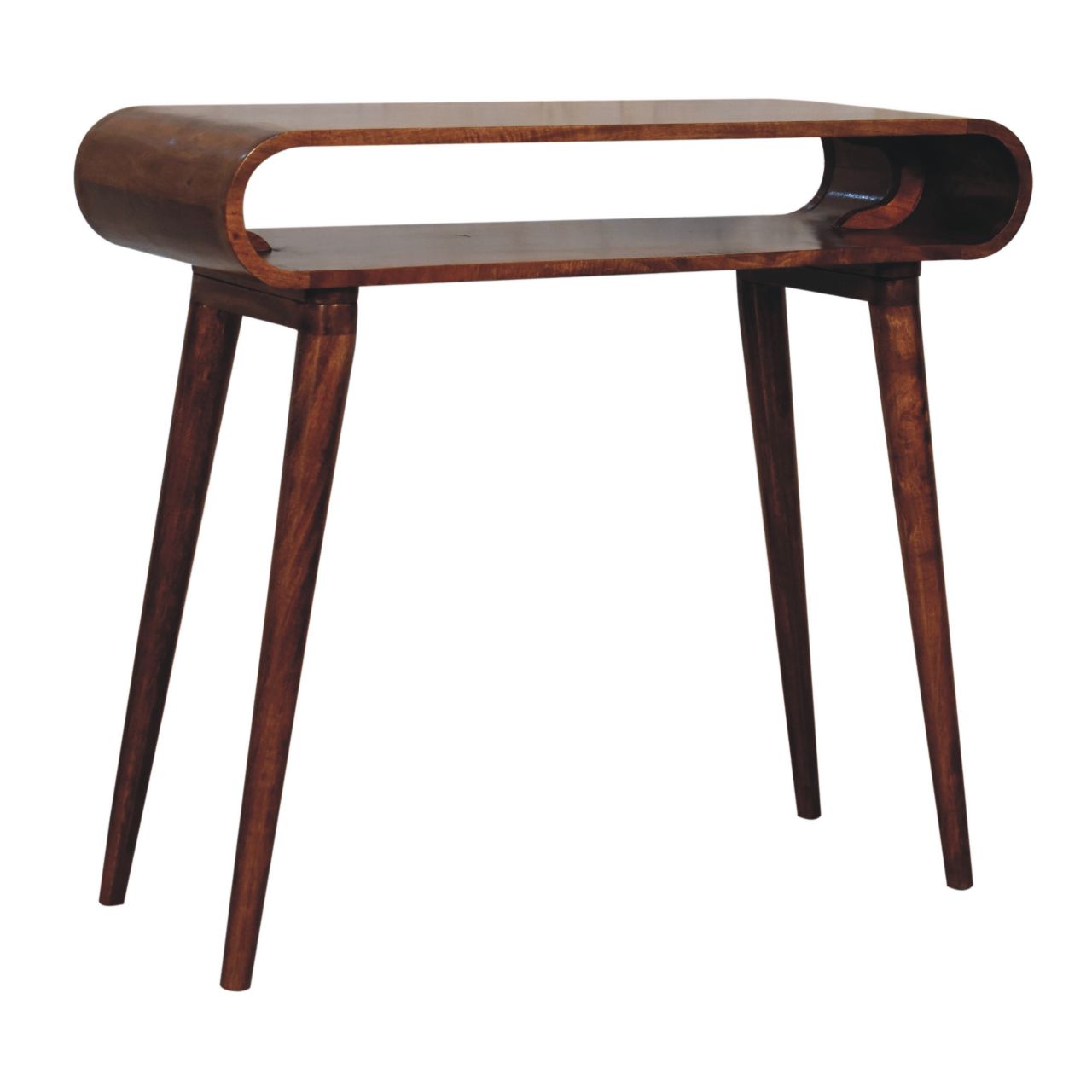 Solid Mango Wood Honey Caramel Finished Amaya Nordic Style Open Console Table - Image 3