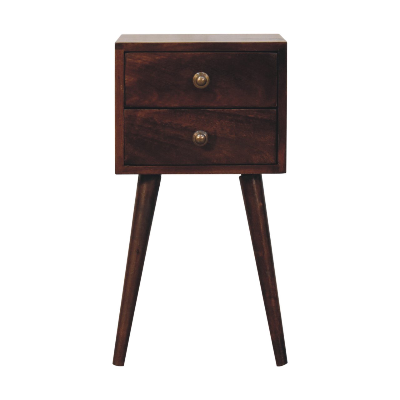Solid Mango Wood California Walnut Finished Mini 2 Drawer Bedside