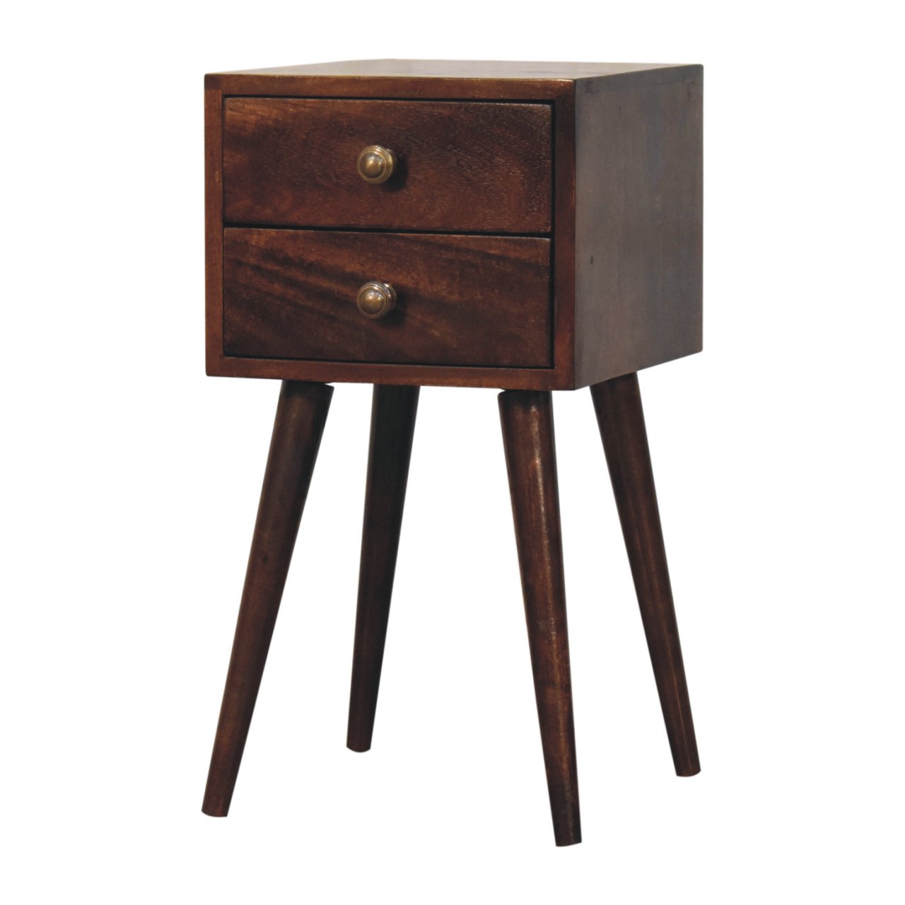Solid Mango Wood California Walnut Finished Mini 2 Drawer Bedside - Image 2