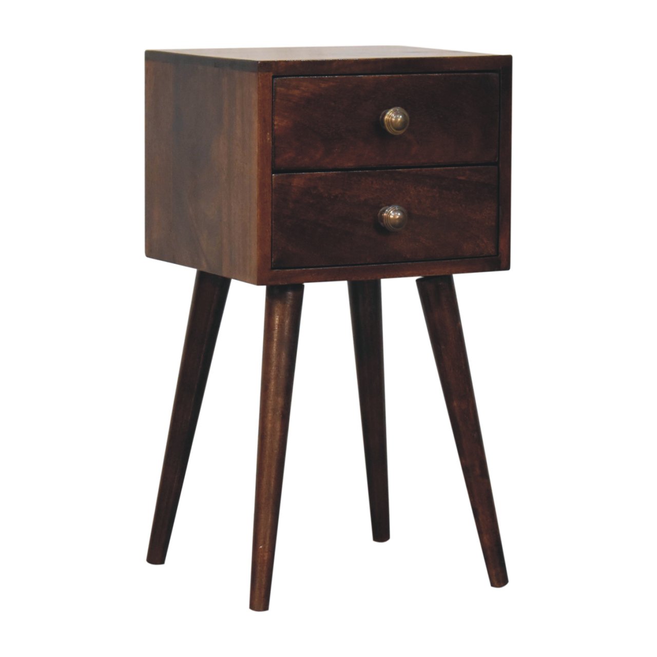 Solid Mango Wood California Walnut Finished Mini 2 Drawer Bedside - Image 3