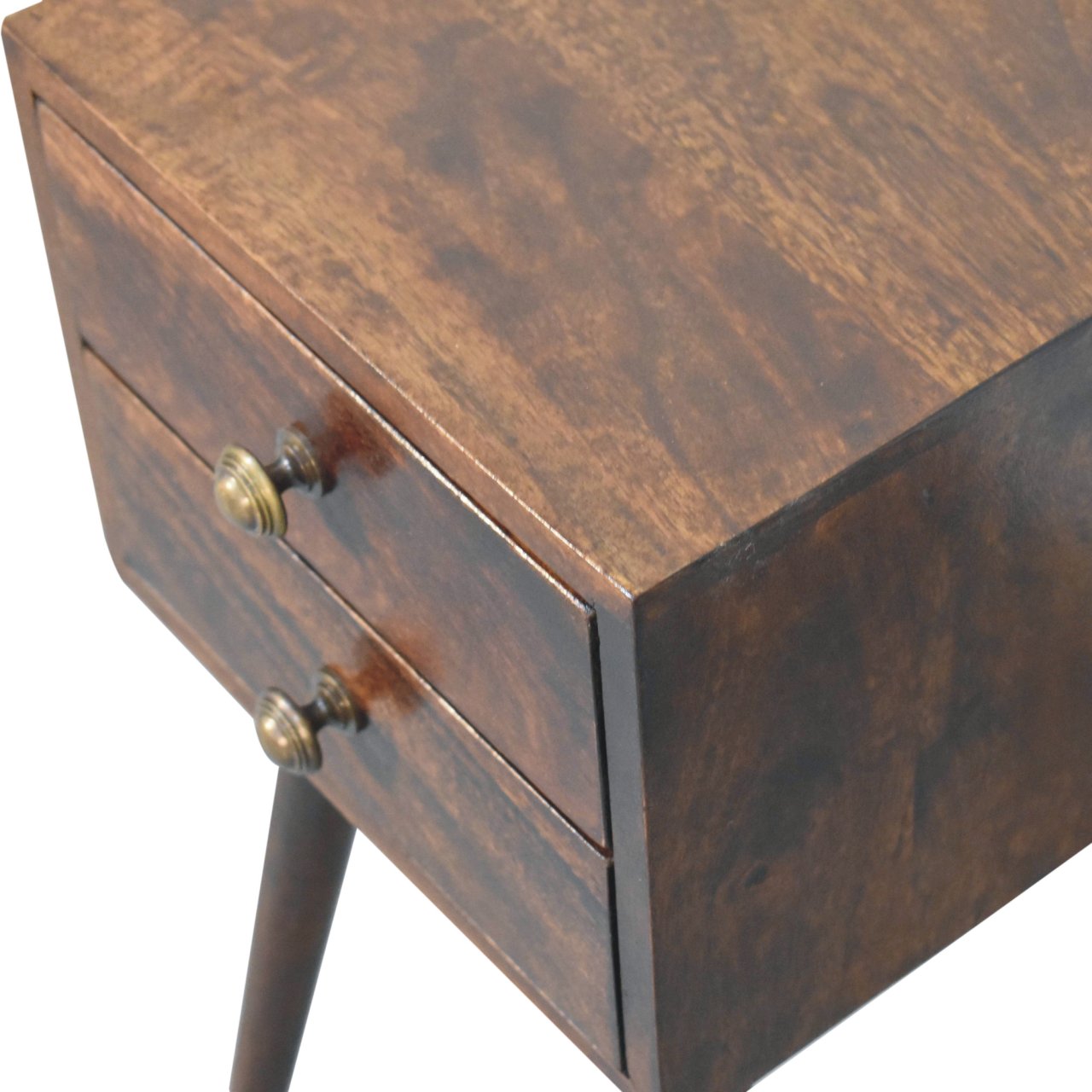 Solid Mango Wood California Walnut Finished Mini 2 Drawer Bedside - Image 5