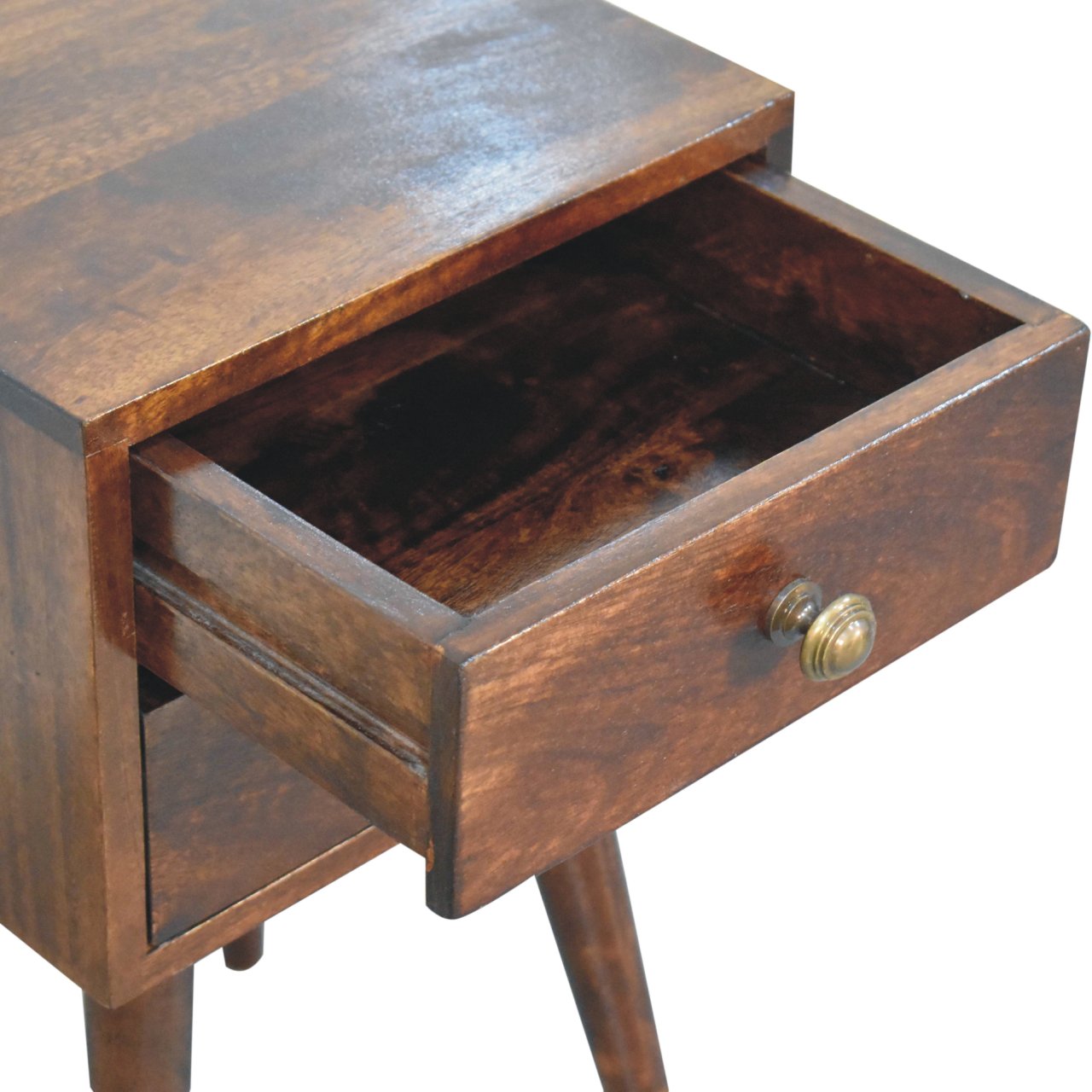 Solid Mango Wood California Walnut Finished Mini 2 Drawer Bedside - Image 6