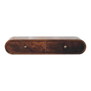 Solid Mango Wood California Walnut Finished 2 Drawer Wall Mounted Console Table