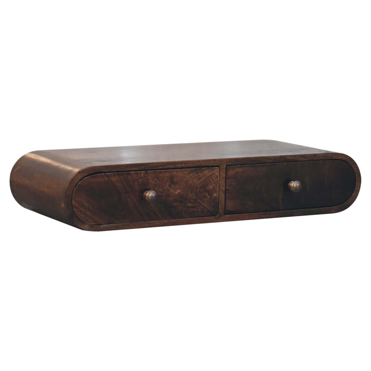 Solid Mango Wood California Walnut Finished 2 Drawer Wall Mounted Console Table - Image 2