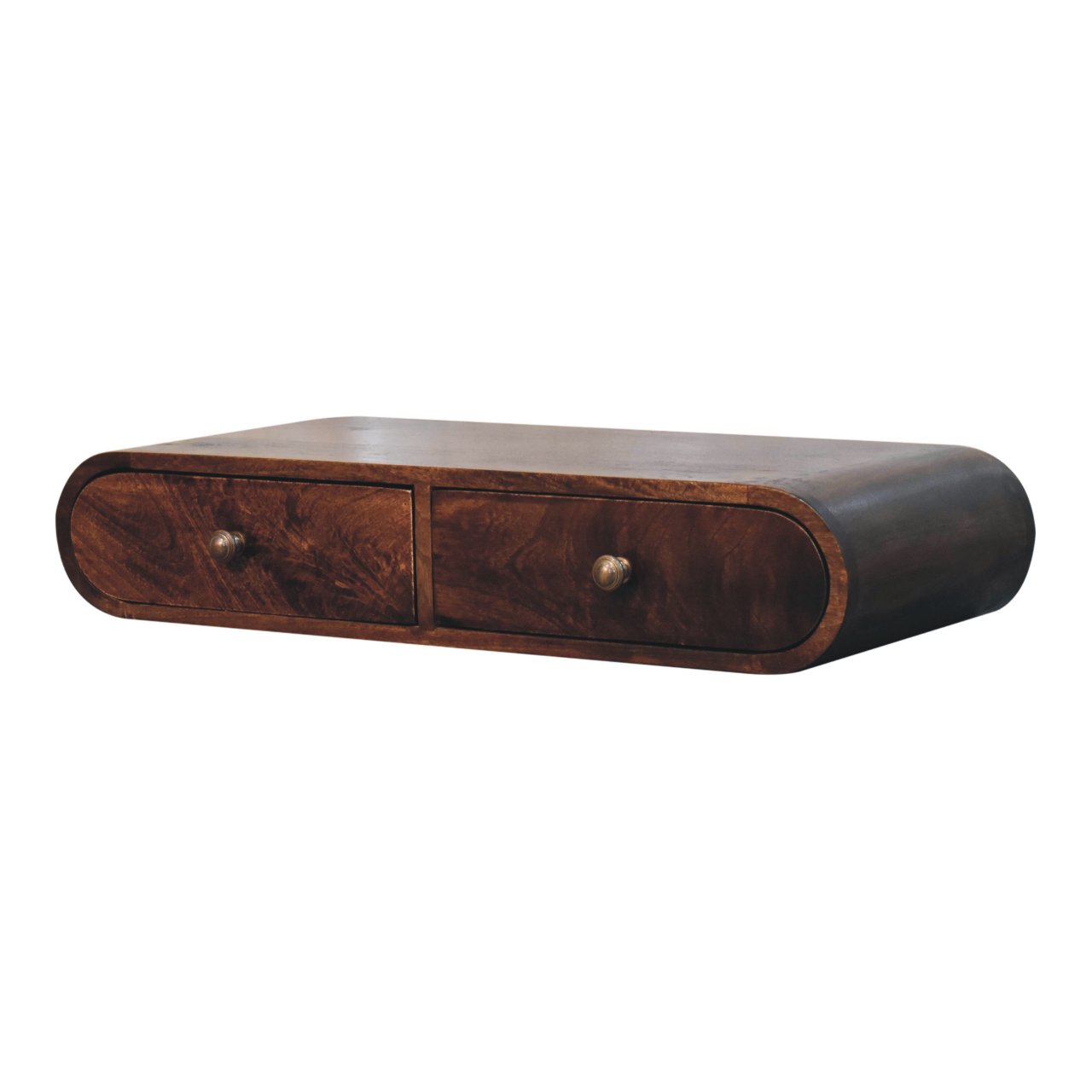 Solid Mango Wood California Walnut Finished 2 Drawer Wall Mounted Console Table - Image 3