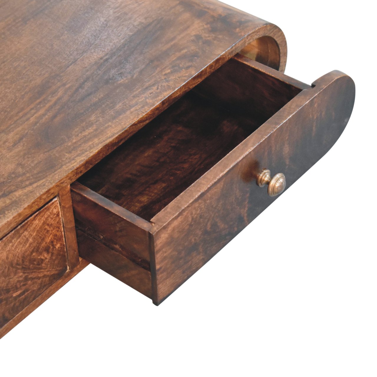 Solid Mango Wood California Walnut Finished 2 Drawer Wall Mounted Console Table - Image 6