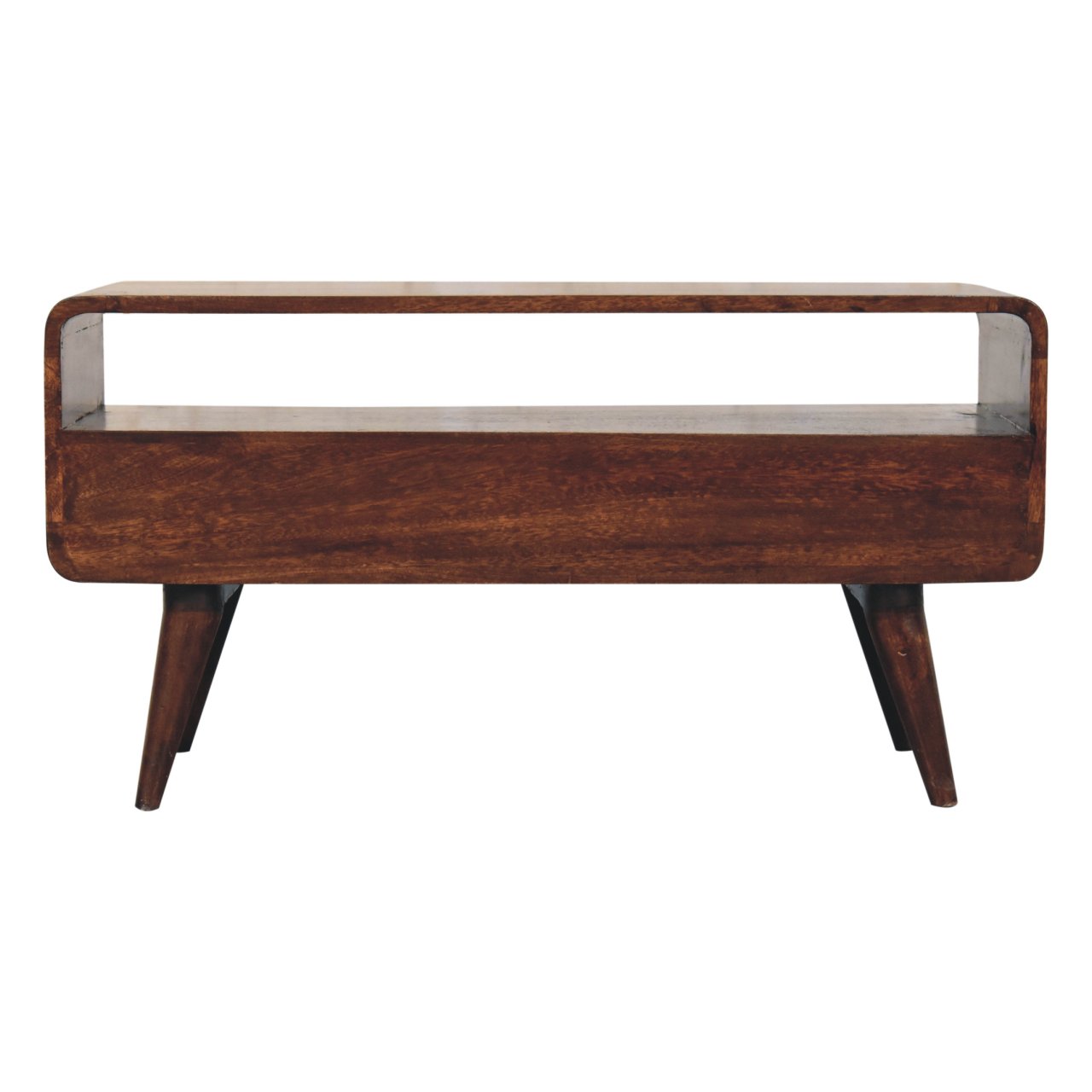 Solid Mango Wood California Walnut Finished 2 Drawer Curved Media Unit - Image 9