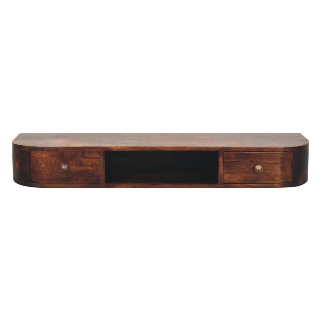 Solid Mango Wood Chestnut Finished Lunar 2 Drawer Wall Mounted Console