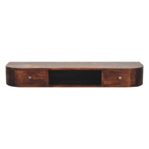 Solid Mango Wood Chestnut Finished Lunar 2 Drawer Wall Mounted Console