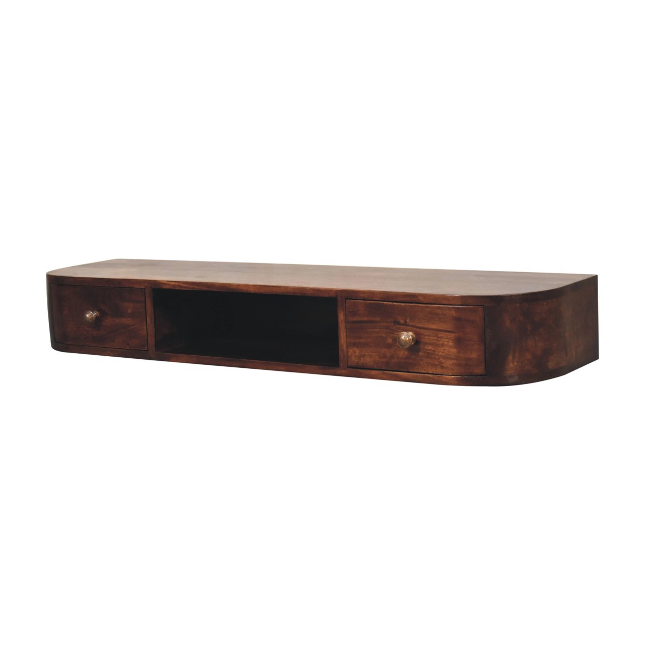 Solid Mango Wood Chestnut Finished Lunar 2 Drawer Wall Mounted Console - Image 2