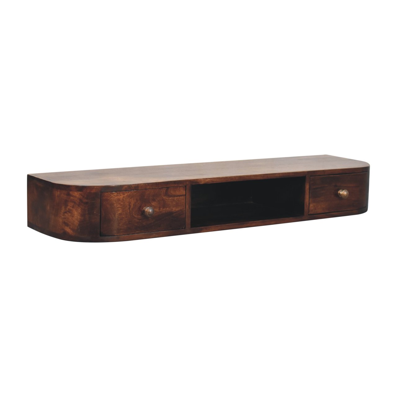 Solid Mango Wood Chestnut Finished Lunar 2 Drawer Wall Mounted Console - Image 3